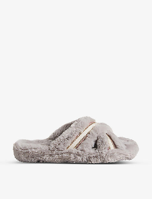 TED BAKER: Topply cross-over faux-fur slippers