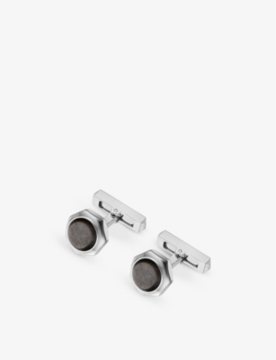 Shop Cartier Mens Silver Santos De Palladium-plated Sterling-silver Cufflinks