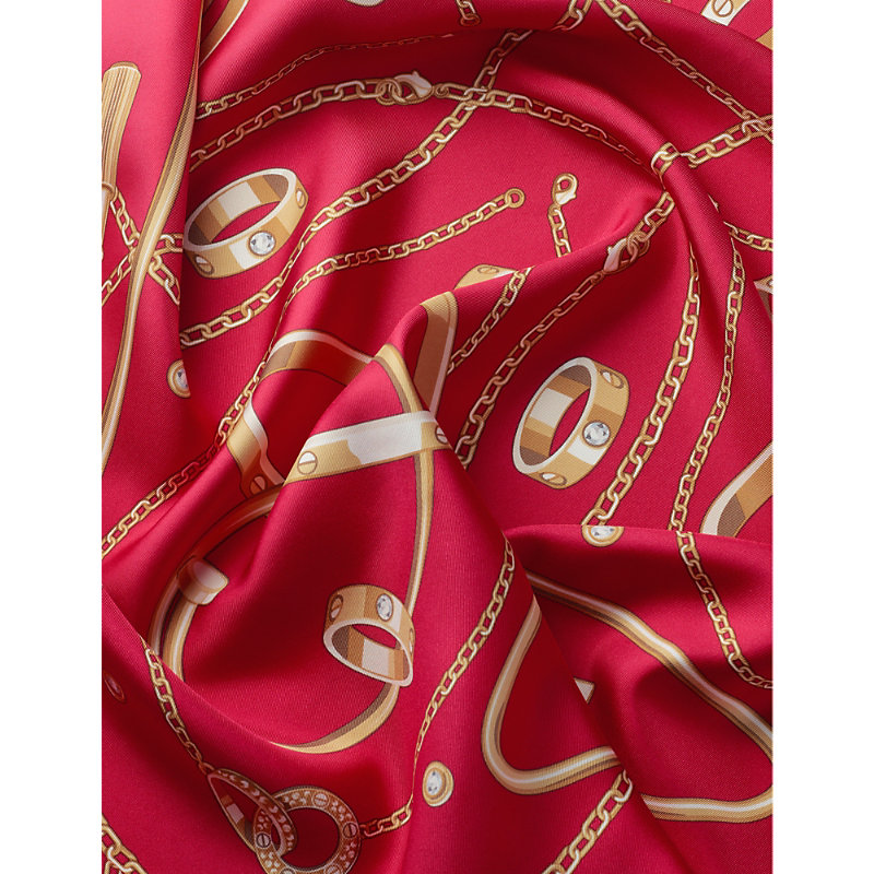 Shop Cartier Women's Red Precious Mundanity Logo-print Silk Scarf
