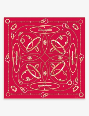 Cartier Womens Red Precious Mundanity Logo-print Silk Scarf