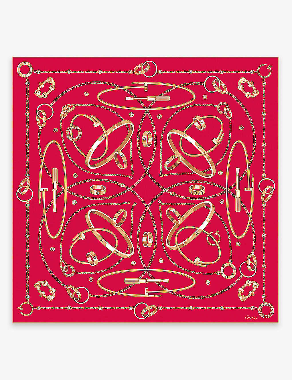 Cartier Womens Red Precious Mundanity Logo-print Silk Scarf