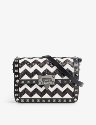 Valentino Garavani Rockstud Small Chevron-sequin Leather Shoulder Bag