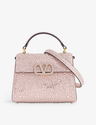 VALENTINO GARAVANI - VSLING mini crystal-embellished leather and woven  top-handle bag