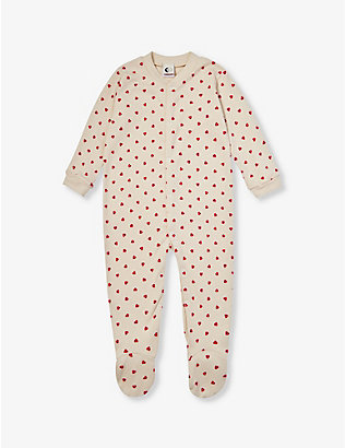 睡着的母鹿：心形图案长袖有机棉平纹针织婴儿服 0-18 个月