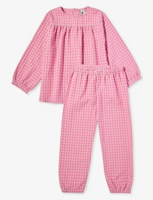 Sleepy Doe Girls Hot Pink Gingham Kids Check-pattern Cotton-blend Pyjama Set 1-8 Years