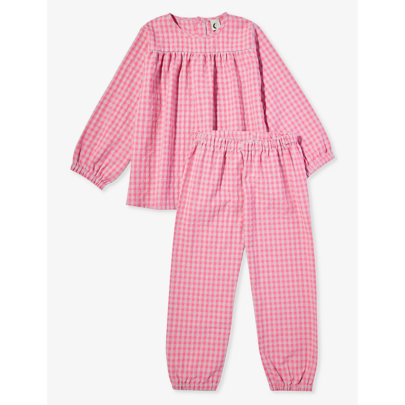 Sleepy Doe Girls Hot Pink Gingham Kids Check-pattern Cotton-blend Pyjama Set 1-8 Years