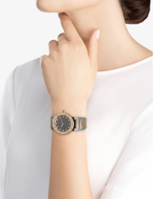 BVLGARI: 103067 BVLGARI BVLGARI stainless-steel, 18ct rose-gold and diamond quartz watch