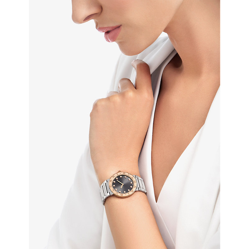 Shop Bvlgari Womens Rose Gold 103757 Stainless-steel, 18ct Rose-gold And Diamond Quartz Watch