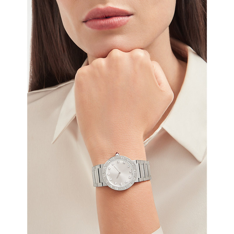 Shop Bvlgari Womens Stainless Steel 103696 Stainless-steel And Diamond Quartz Watch