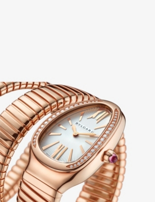BVLGARI: SPP35C6GDG.2T Serpenti Tubogas 18ct rose-gold and 0.29ct  brilliant-cut diamond quartz watch