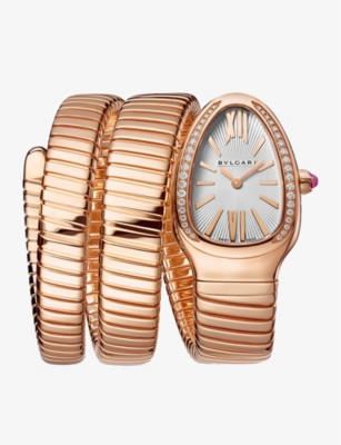 BVLGARI: SPP35C6GDG.2T Serpenti Tubogas 18ct rose-gold and 0.29ct  brilliant-cut diamond quartz watch