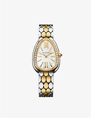 BVLGARI: 103755 Serpenti Seduttori 18ct yellow-gold, stainless-steel and diamond quartz watch