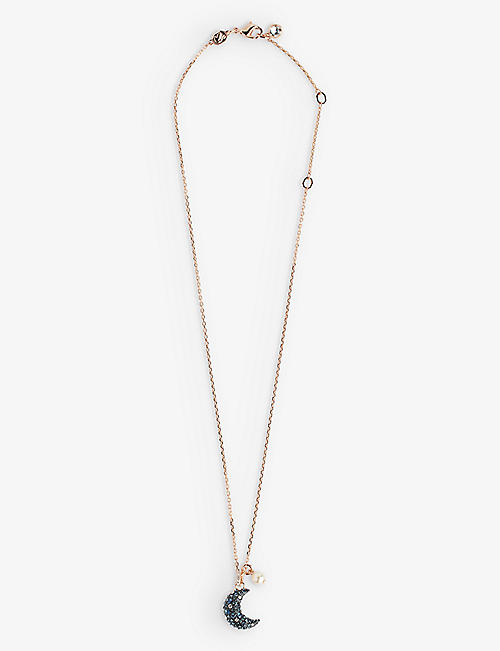 SWAROVSKI: Luna brass, enamel, crystal and crystal-pearl pendant necklace
