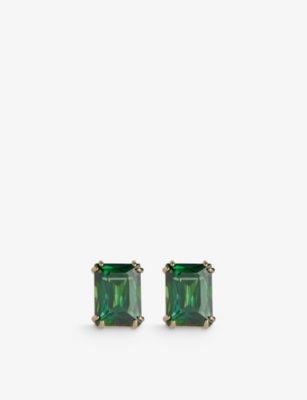 Swarovski Womens Green Matrix Brass And Baguette-cut Zirconia Stud Earrings
