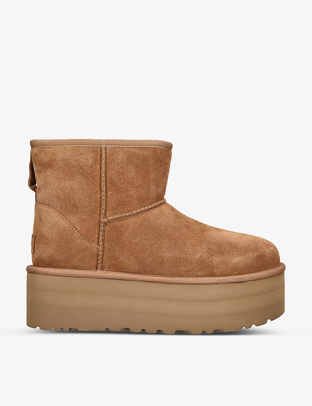 Ugg Womens Tan Classic Mini Platform Suede And Shearling Boots