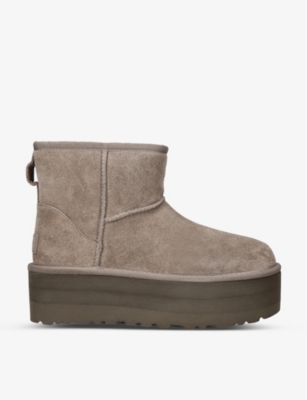 Shop Ugg Classic Mini Suede Platform Boots In Taupe