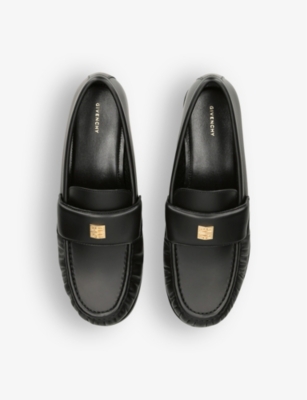 Shop Givenchy Women's Black Logo-plaque Leather Loafers