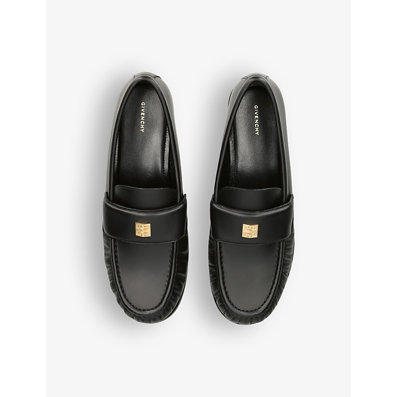 Shop Givenchy Women's Black Logo-plaque Leather Loafers
