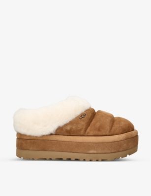 Mcm logo-plaque Shearling Slides - Brown