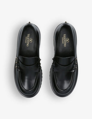 Shop Valentino Rockstud Spike-embellished Leather Loafers In Black