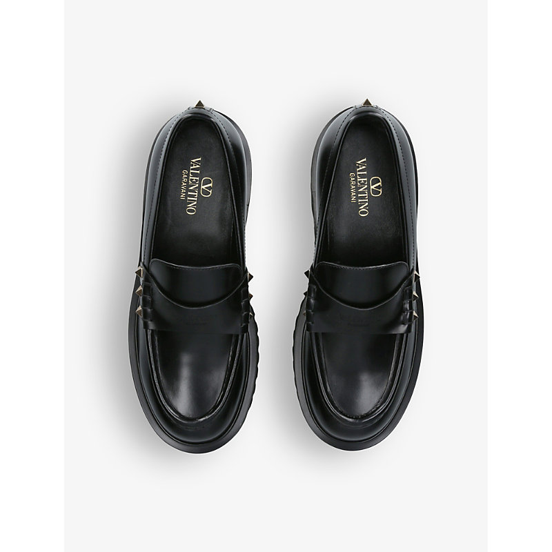 Shop Valentino Garavani Women's Black Rockstud Spike-embellished Leather Loafers