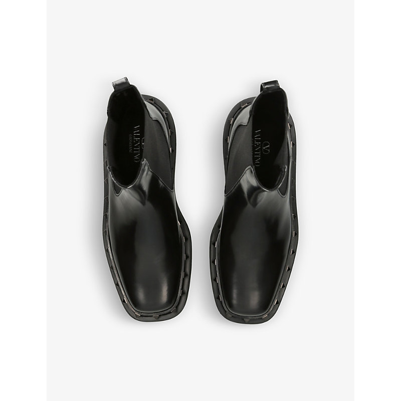 Shop Valentino Garavani Womens Black Rockstud Leather Chelsea Boots