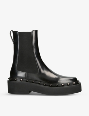 Valentino Garavani Womens Black Rockstud Leather Chelsea Boots