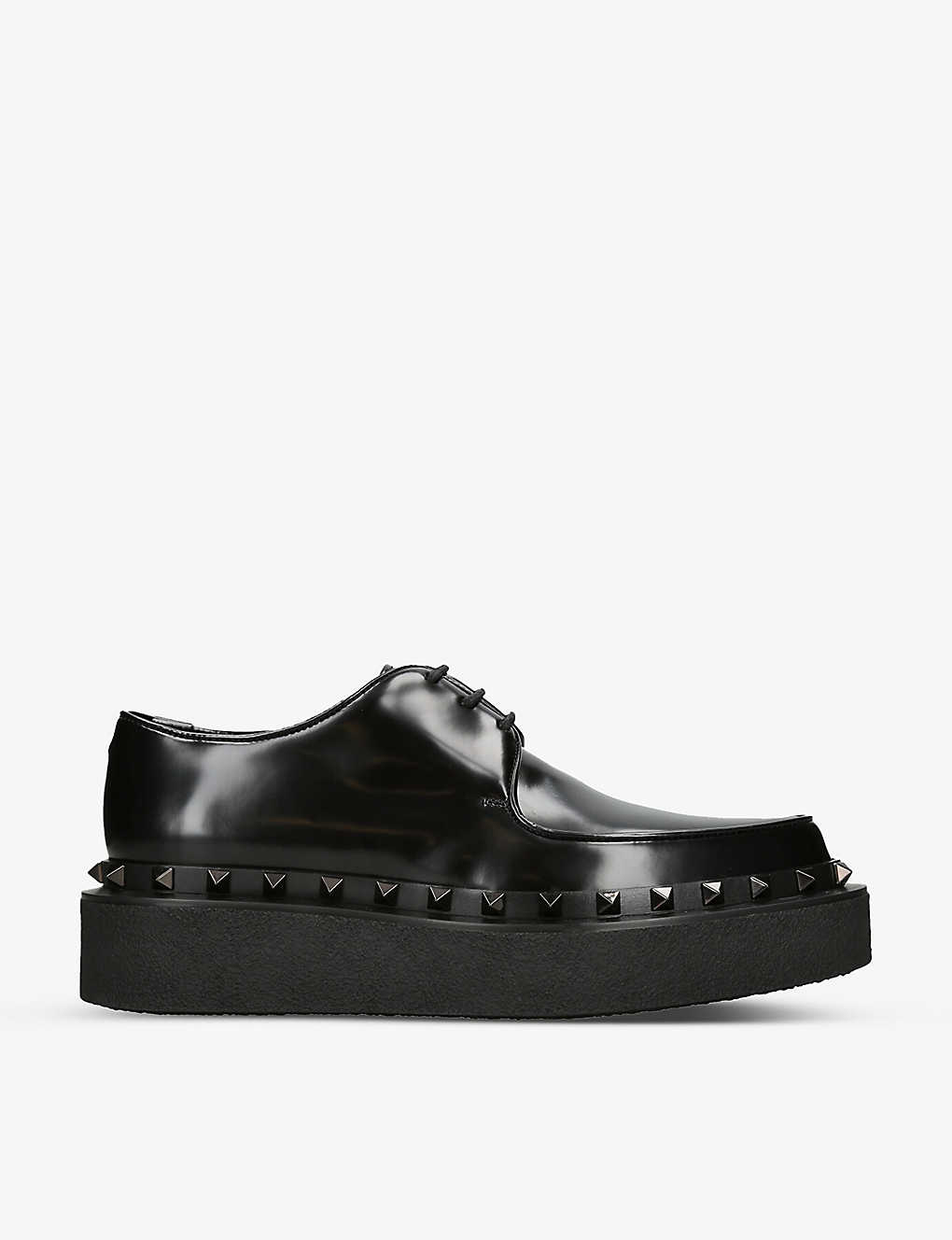 Shop Valentino Rockstud Stud-embellished Leather Derby Shoes In Black