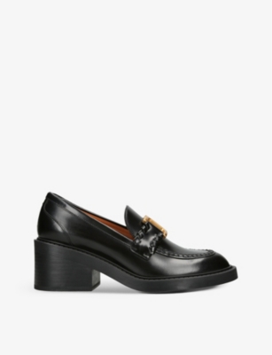 CHLOE: Marcie logo-plaque leather heeled loafers