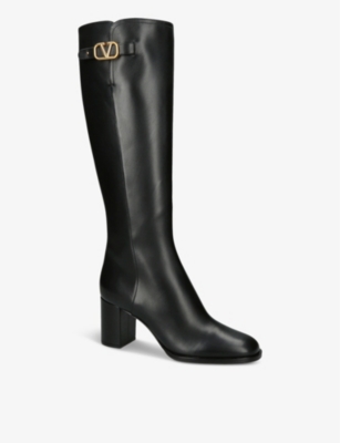 Valentino Garavani Vlogo Signature Calfskin Boot 70mm Woman Black 38.5 In Black