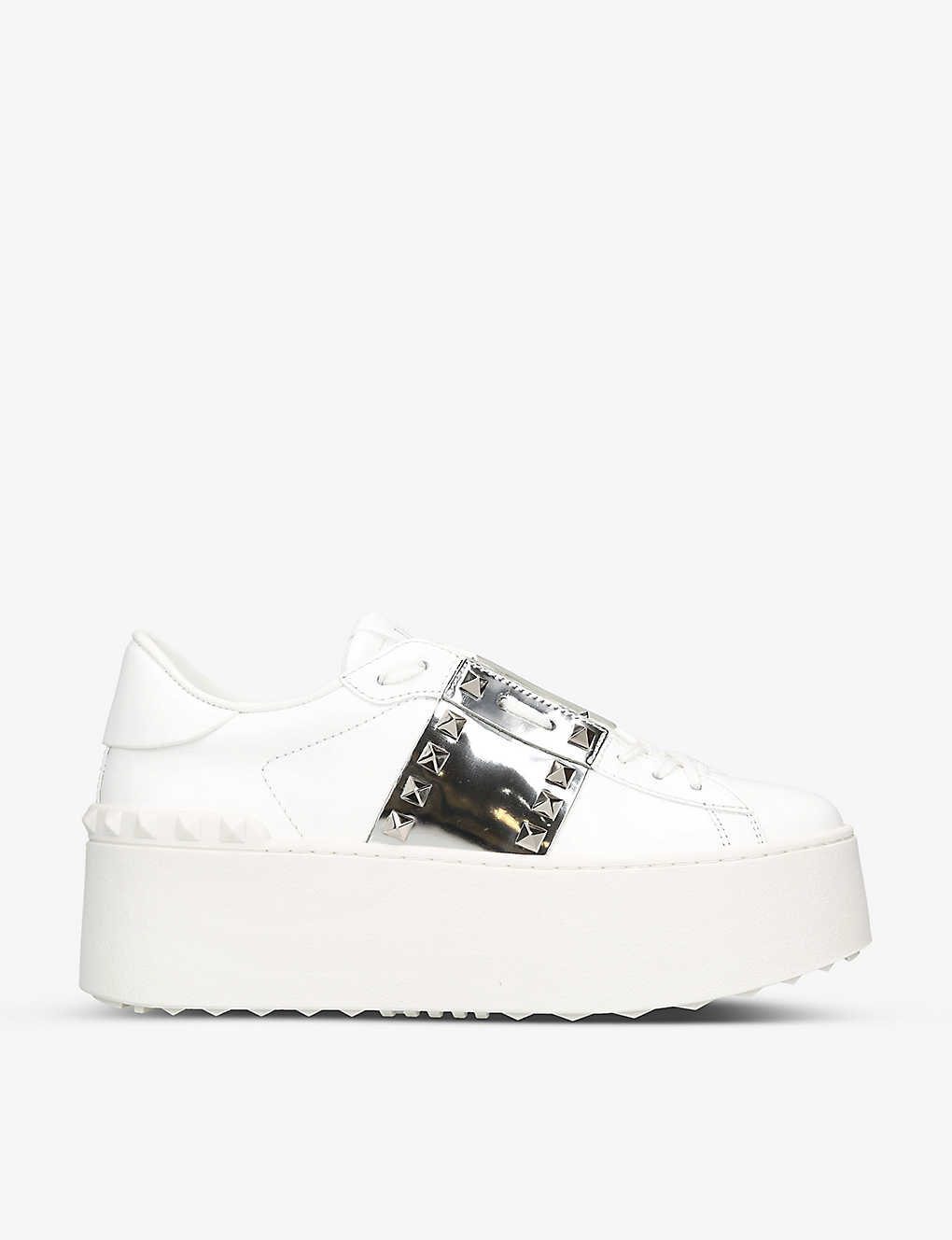 Shop Valentino Rockstud Untitled Platform Leather Low-top Trainers In White/comb