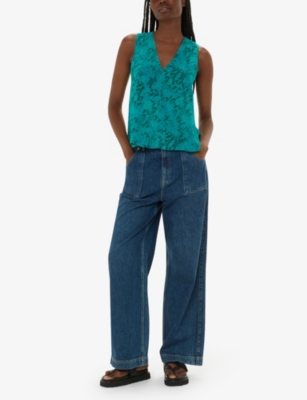WHISTLES: Snake-print V-neck sleeveless woven top