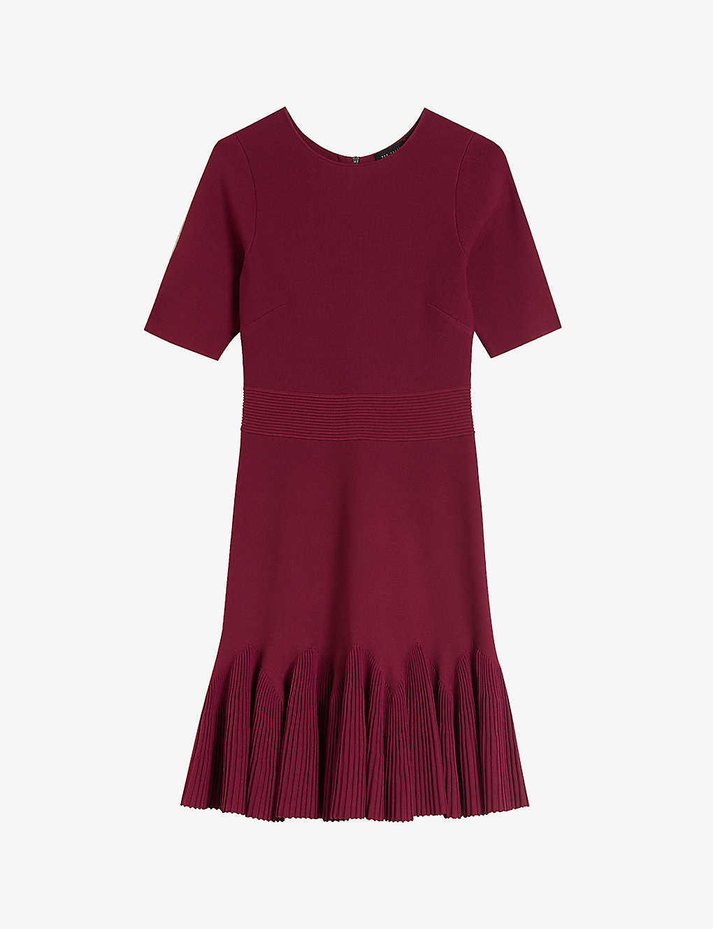 TED BAKER TED BAKER WOMENS DK-RED JOSAFEE SHORT-SLEEVE STRETCH-KNIT FIT-AND-FLARE MINI DRESS