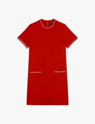 TED BAKER: Rozlia bouclé-trim regular-fit woven mini dress