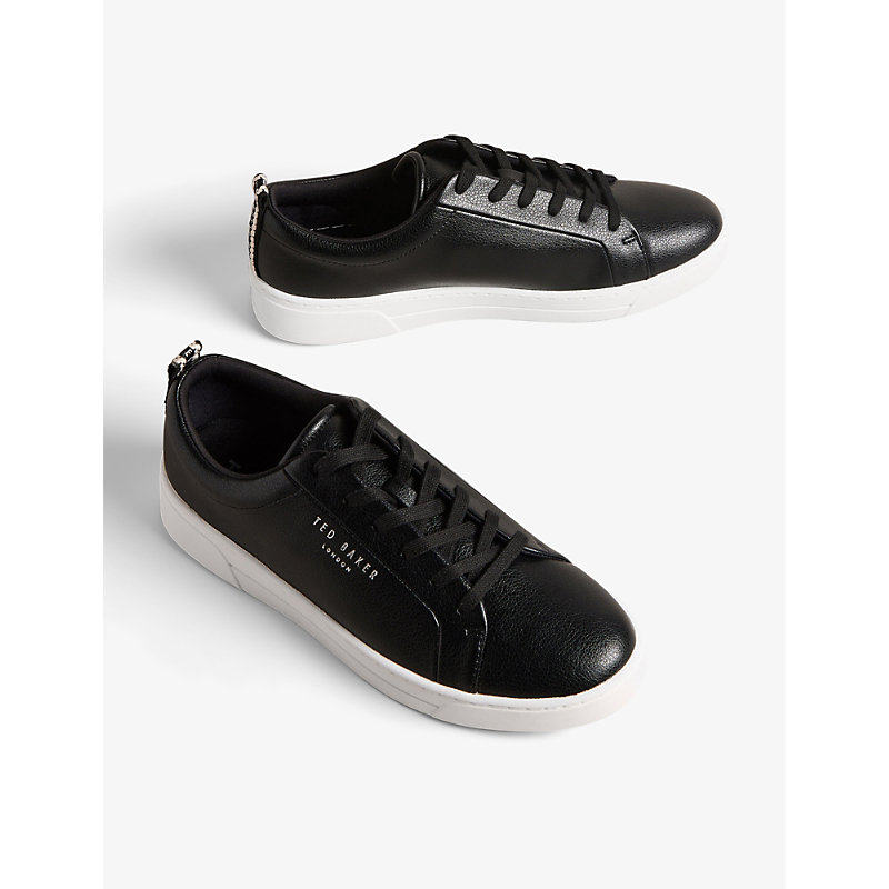 Shop Ted Baker Womens Black Artioli Logo-print Faux-leather Low-top Trainers
