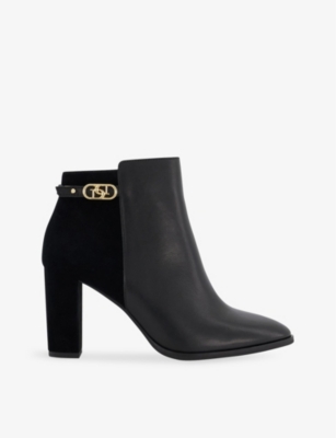 Dune Olia Buckle-hardware Leather Ankle Boots In Black