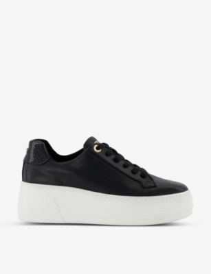 Dune Womens Black-rept Print Leather Episode Leather Flatform Low-top Trainers In Black