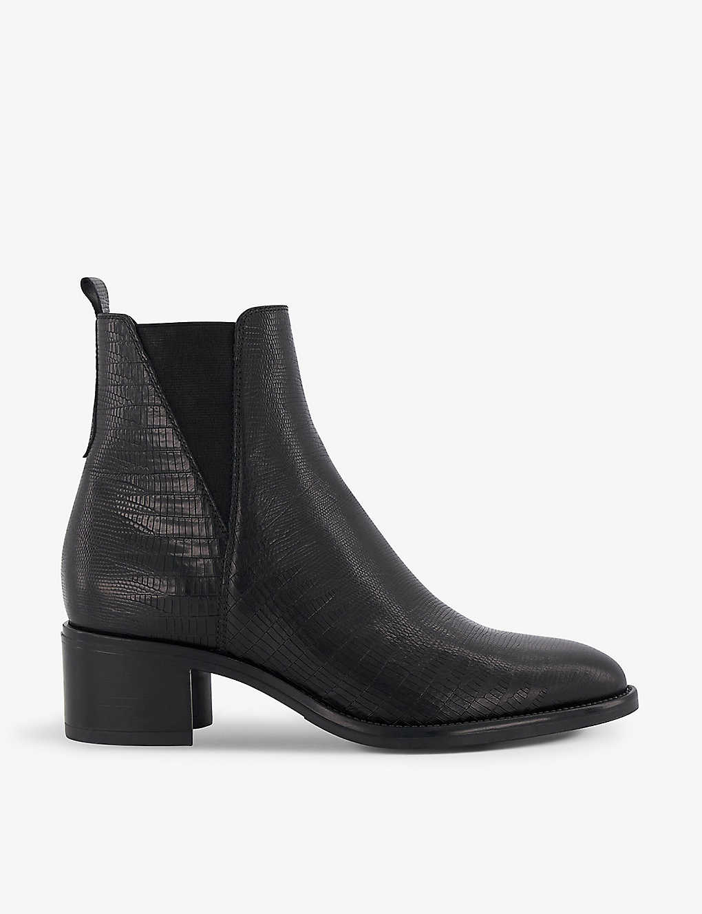 Dune Womens Black-leather Pouring Debossed Leather Ankle Boots