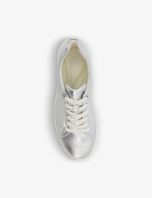 Shop Dune Women's Silver-leather Episode Logo-embellished Metallic-leather Low-top Trainers