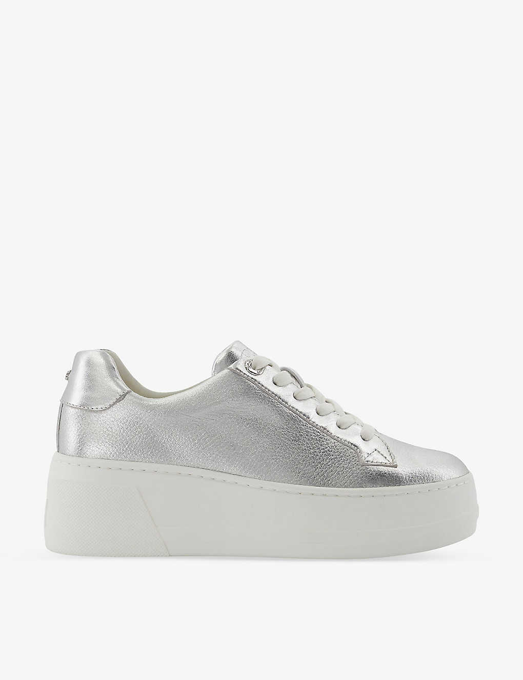 Dune Womens Silver-leather Episode Logo-embellished Metallic-leather Low-top Trainers