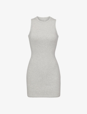 Shop Skims Women's Light Heather Grey Slim-fit Scoop-neck Stretch-cotton Mini Dress