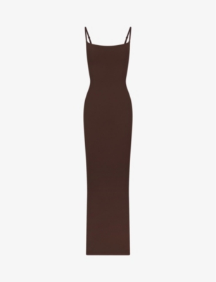 Skims Soft Lounge Ribbed Stretch-jersey Nightdress In Cocoa