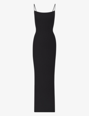 Skims Womens Onyx Soft Lounge Ribbed Stretch-jersey Maxi Dress In Onyx