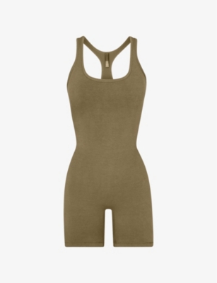 Skims Outdoor Basics Slim-fit Stretch Cotton-blend Jumpsuit In Army