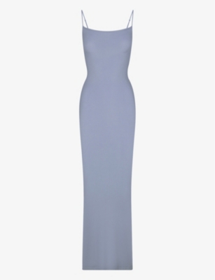 Skims Soft Lounge Rib Long Slip Dress In Cobalt