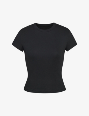 Skims Womens Soot Scoop-neck Cropped Stretch-cotton T-shirt