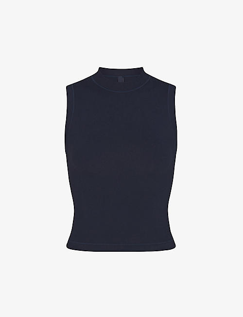 SKIMS: Mock-neck sleeveless stretch-cotton jersey top