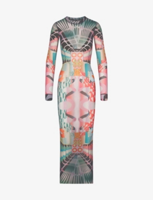 SKIMS - Summer graphic-print mesh maxi dress | Selfridges.com