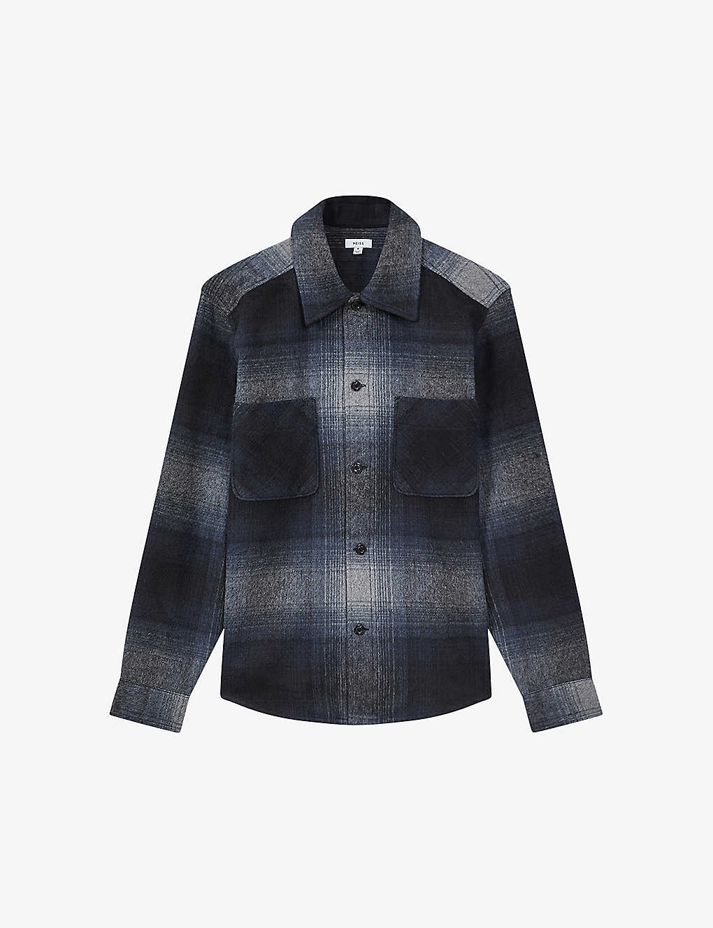 Shop Reiss Men's Blue Multi Idaho Regular-fit Checked Wool-blend Overshirt