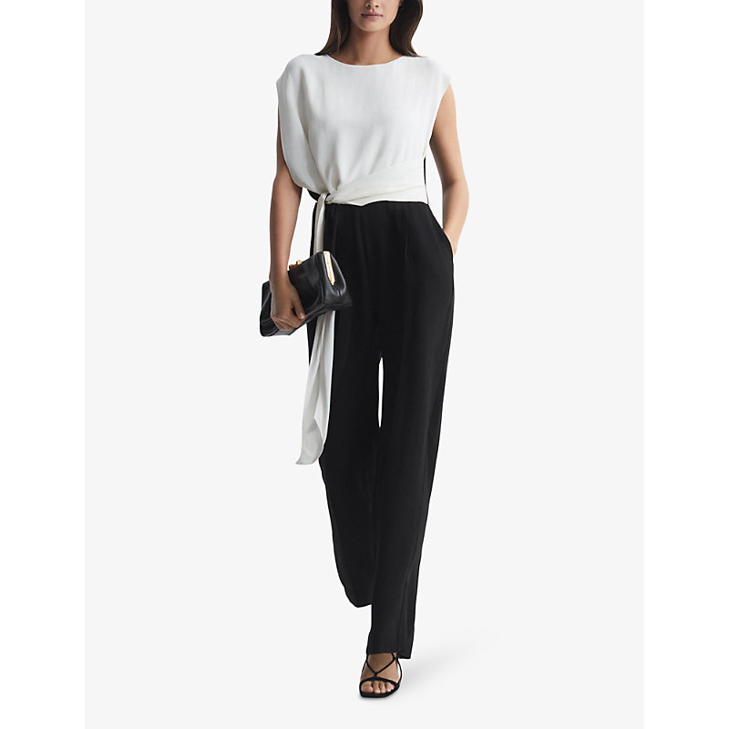 Shop Reiss Women's Black/cream Alba Wide-leg Woven Jumpsuit